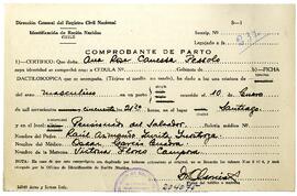 Comprobante de parto de Raúl Zurita