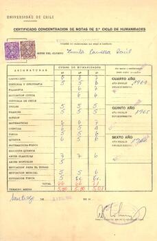 Certificado de concentración de notas de 2º ciclo de Humanidades