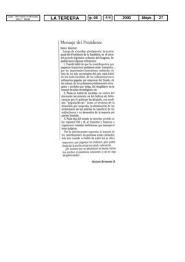 Mensaje del presidente. Opinión