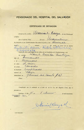 Certificado de defunción de Raúl Zurita Inostroza