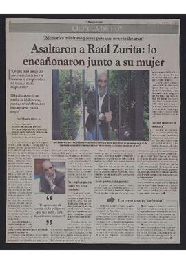 Artículo "Asaltaron a Raúl Zurita: lo encañonaron junto a su mujer" de Diario La Segunda