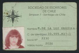 Credencial de la Sociedad de Escritores de Chile de Malú Urriola