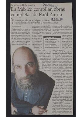 Artículo "En México compilan obras completas de Raúl Zurita" de Diario El Mercurio