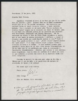 Carta de Julio Ortega a Malú Urriola
