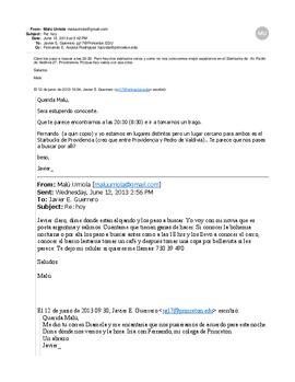 Correo electrónico de Malú Urriola a Javier Guerrero sobre reunión amistosa
