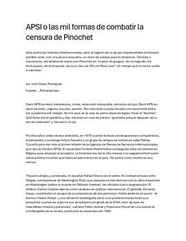 APSI o las mil formas de combatir la  censura de Pinochet. Artículo de prensa