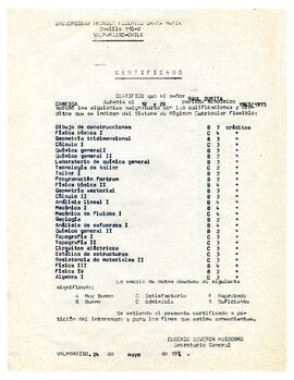 Certificado aprobación de materias Raúl Zurita Canessa 1° y 2° período académico 1967-1973