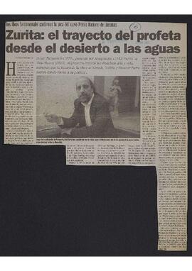 Artículo "Zurita: el trayecto del profeta desde el desierto de las aguas" de Diario La Tercera