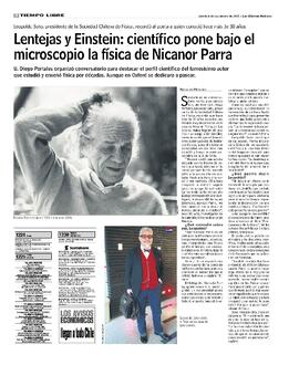 Recorte de prensa "Lentejas y Einstein: científico pone bajo el microscopio la física de Nicanor Parra" de Las Últimas Noticias