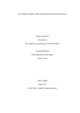 For the Right to Disagree: APSI and Opposition Journalism under Pinochet. Tesis