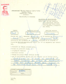 Solicitud de certificado de aprobación de asignaturas matemáticas Raúl Zurita