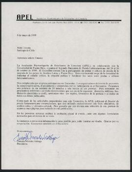 Invitación de Asociación Puertorriqueña de Estudiantes de Literatura a Malú Urriola