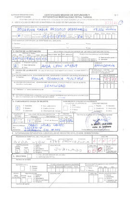 Certificado médico de defunción de Josefina Pessolo
