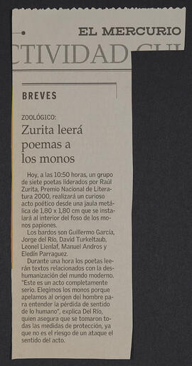 “Zurita leerá poemas a los monos”