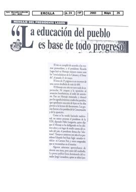 Mensaje del presidente Lagos: La educación del pueblo es la base de todo progreso. Opinión