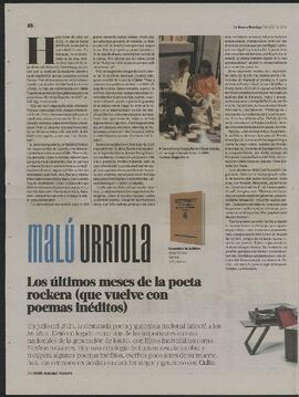 Artículo "Malú Urriola: los últimos meses de la poeta rockera (que vuelve con poemas inéditos)" de Diario El Mercurio