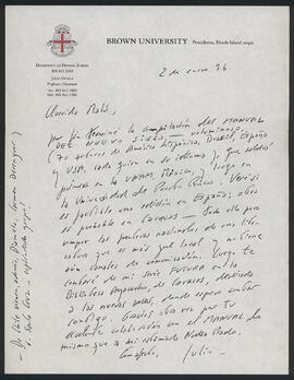 Carta de Julio Ortega a Malú Urriola