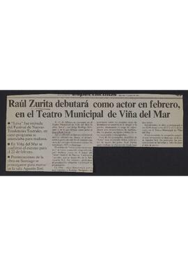 Artículo "Raúl Zurita debutará como actor en febrero en el Teatro Municipal de Viña del Mar" de Diario La Segunda