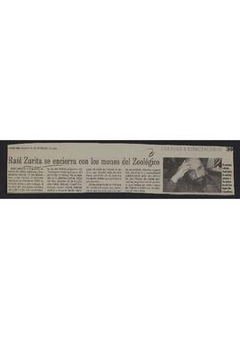 Artículo "Raúl Zurita se encierra con los monos del Zoológico" de Diario La Tercera