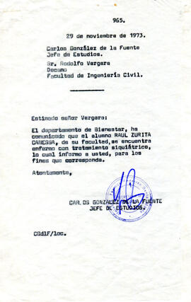 Memorándum de Jefe de Estudios a Decano de la Facultad de Ingeniería Civil