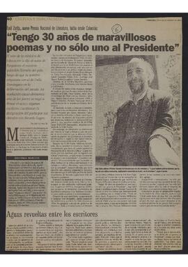 Artículo "Tengo 30 años de maravillosos poemas y no sólo uno al Presidente" de Diario La Tercera