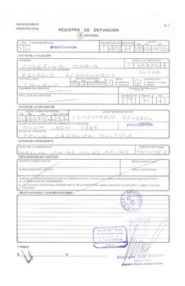 Registro de defunción de Josefina Pessolo